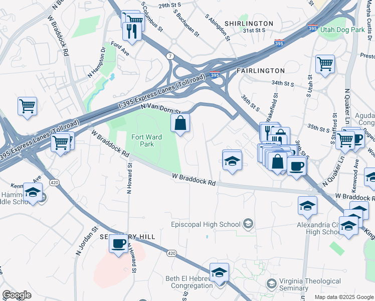 map of restaurants, bars, coffee shops, grocery stores, and more near 4013 Ellicott Street in Alexandria