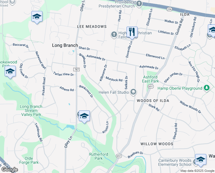 map of restaurants, bars, coffee shops, grocery stores, and more near 4306 Hillyer Street in Fairfax
