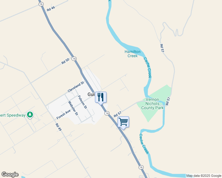 map of restaurants, bars, coffee shops, grocery stores, and more near 17039 Forest Avenue in Guinda