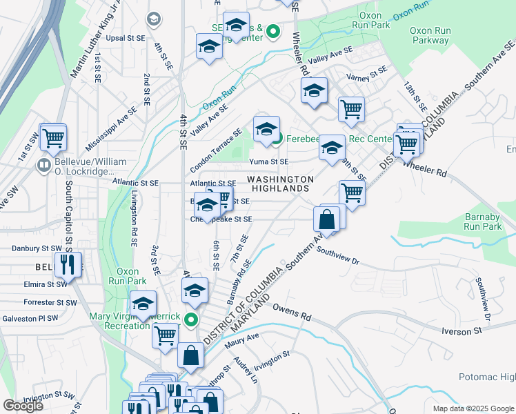 map of restaurants, bars, coffee shops, grocery stores, and more near 101 Independence Avenue Southeast in Washington