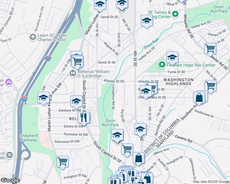 map of restaurants, bars, coffee shops, grocery stores, and more near 101 Independence Avenue Southeast in Washington