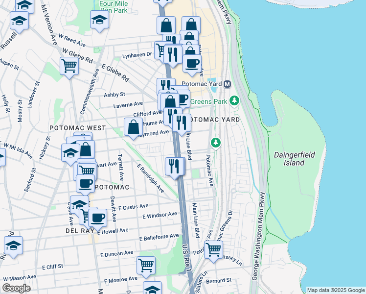 map of restaurants, bars, coffee shops, grocery stores, and more near 101 Independence Avenue Southeast in Washington