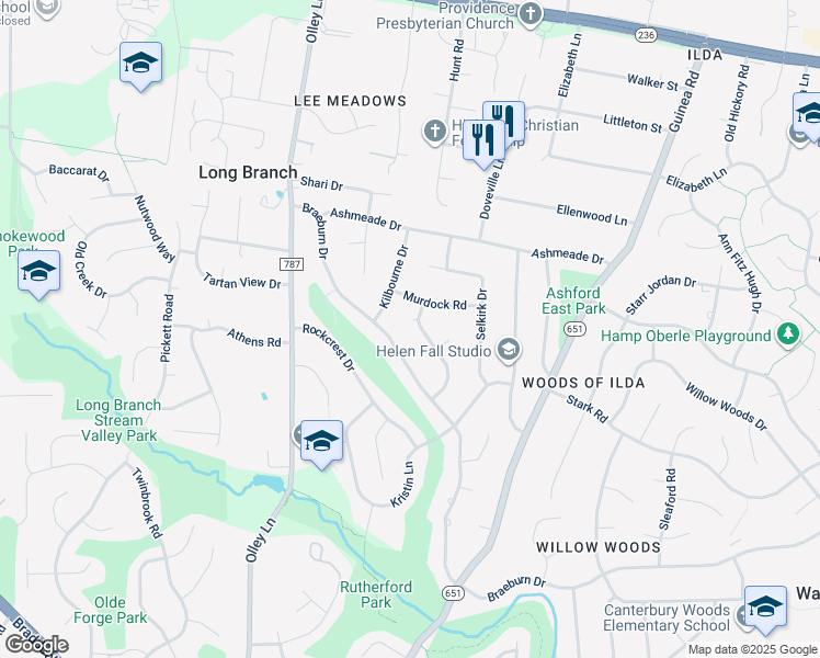 map of restaurants, bars, coffee shops, grocery stores, and more near 4306 Hillyer Street in Fairfax
