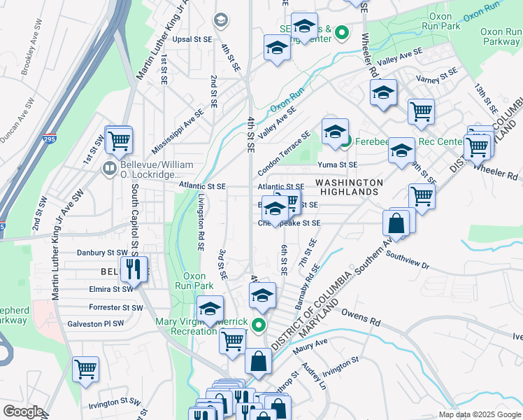 map of restaurants, bars, coffee shops, grocery stores, and more near 415 Brandywine Street Southeast in Washington