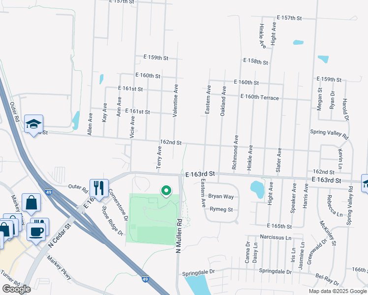 map of restaurants, bars, coffee shops, grocery stores, and more near 7099 East 162nd Street in Belton