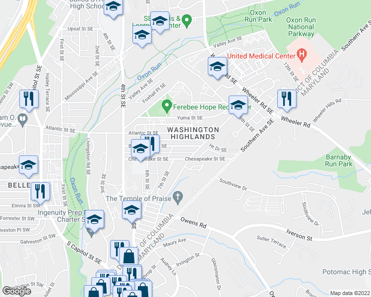 map of restaurants, bars, coffee shops, grocery stores, and more near 101 Independence Avenue Southeast in Washington