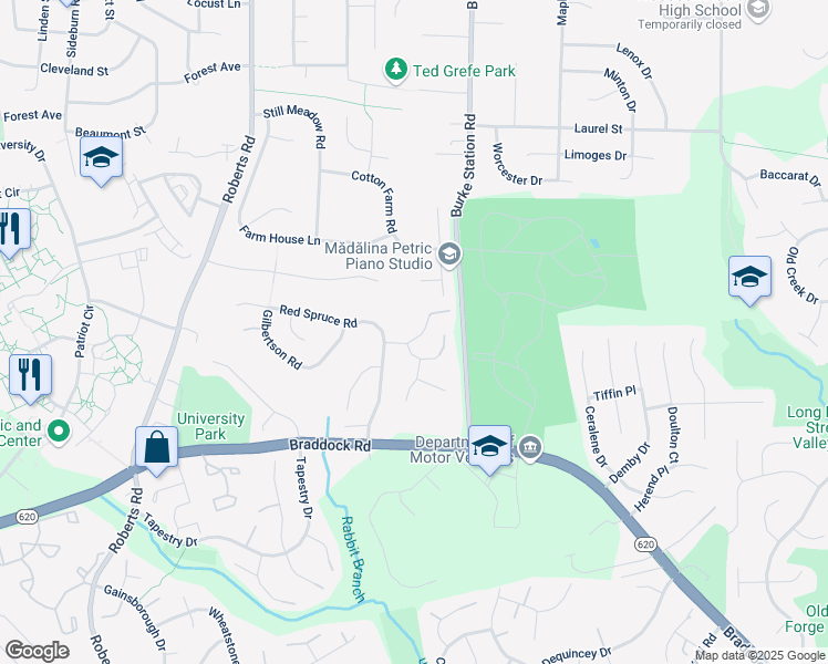 map of restaurants, bars, coffee shops, grocery stores, and more near 4412 Nuttall Road in Fairfax