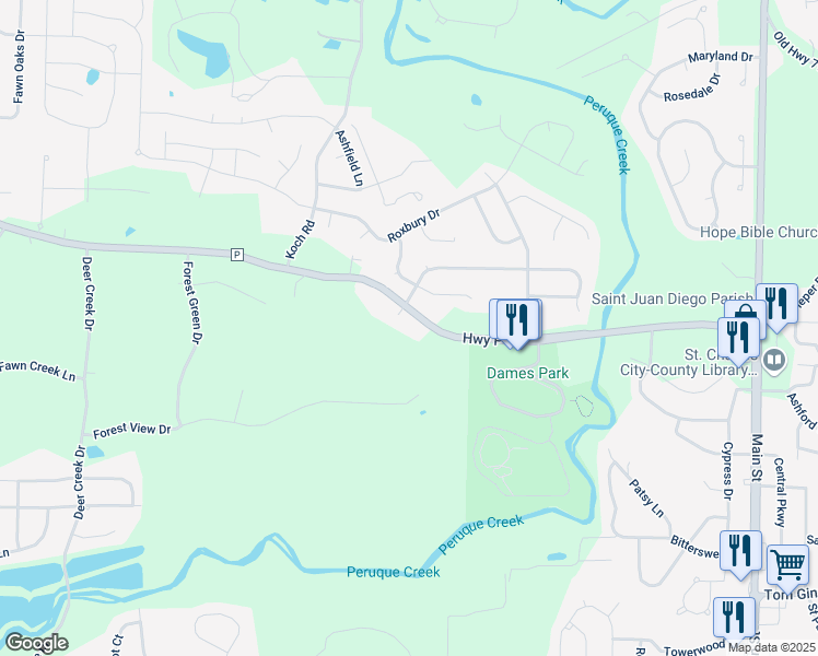 map of restaurants, bars, coffee shops, grocery stores, and more near 324 Autumn Forest Drive in O'Fallon