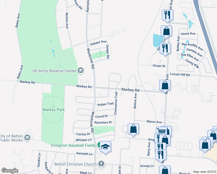 map of restaurants, bars, coffee shops, grocery stores, and more near 915 Markey Place in Belton