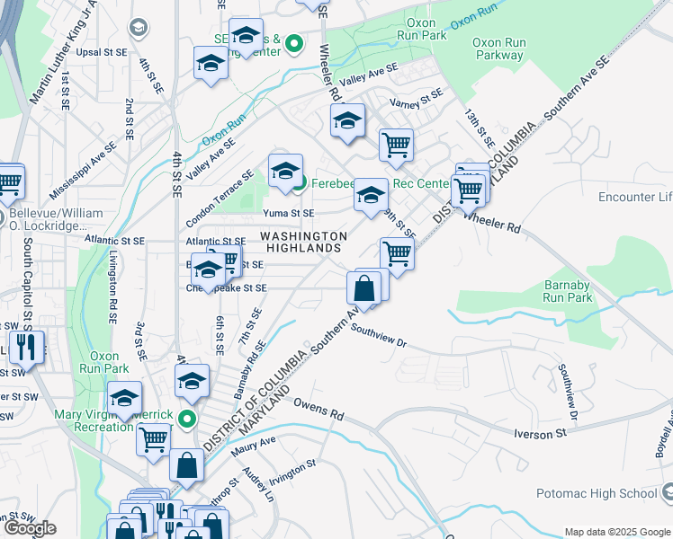 map of restaurants, bars, coffee shops, grocery stores, and more near 813 Hr Drive Southeast in Washington