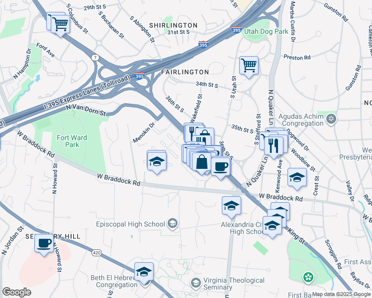 map of restaurants, bars, coffee shops, grocery stores, and more near 3725 Ingalls Avenue in Alexandria