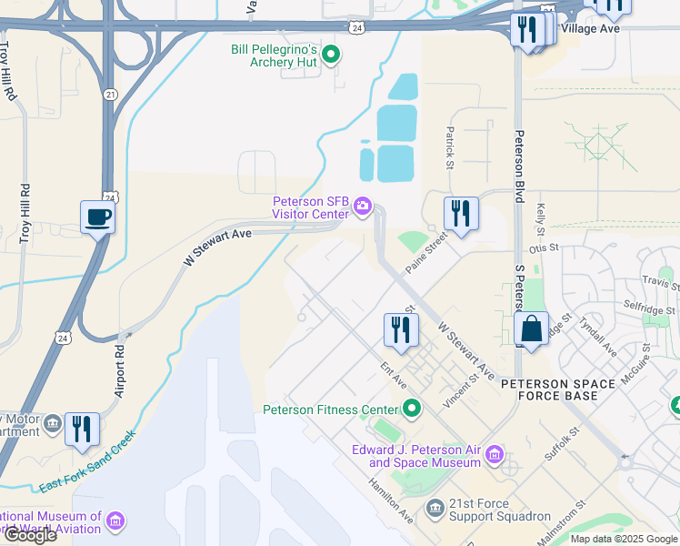 map of restaurants, bars, coffee shops, grocery stores, and more near Goodfellow Street in Colorado Springs