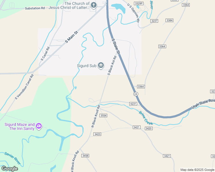 map of restaurants, bars, coffee shops, grocery stores, and more near 701 South Black Knoll Road in Sigurd