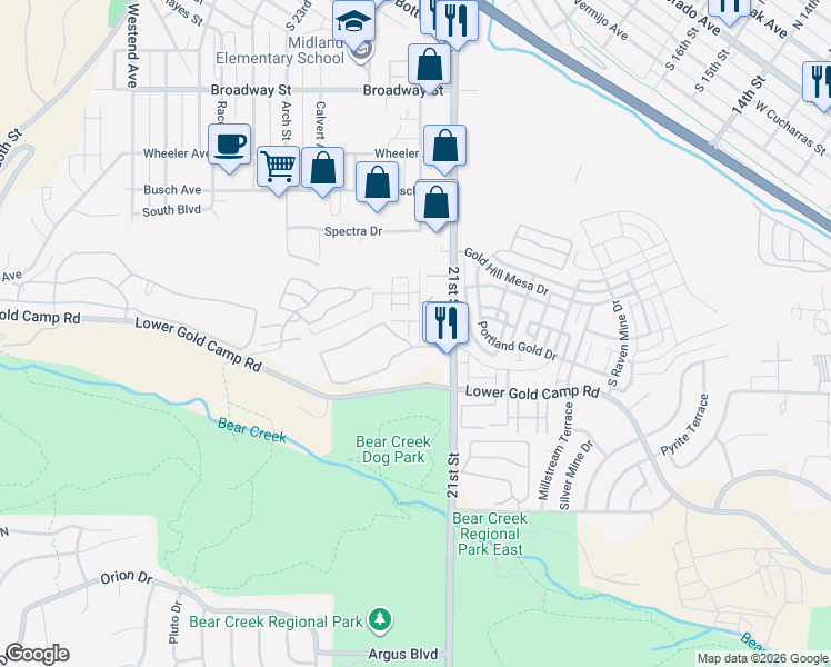 map of restaurants, bars, coffee shops, grocery stores, and more near 1502 Garden Vista Grove in Colorado Springs