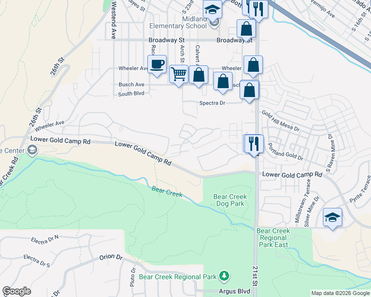 map of restaurants, bars, coffee shops, grocery stores, and more near 195 Mountain Spirit Point in Colorado Springs