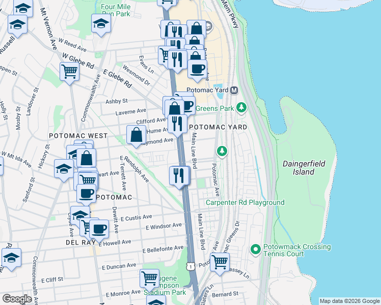 map of restaurants, bars, coffee shops, grocery stores, and more near 101 Independence Avenue Southeast in Washington