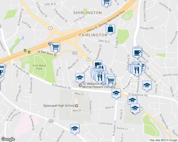 map of restaurants, bars, coffee shops, grocery stores, and more near 3746 Ingalls Avenue in Alexandria