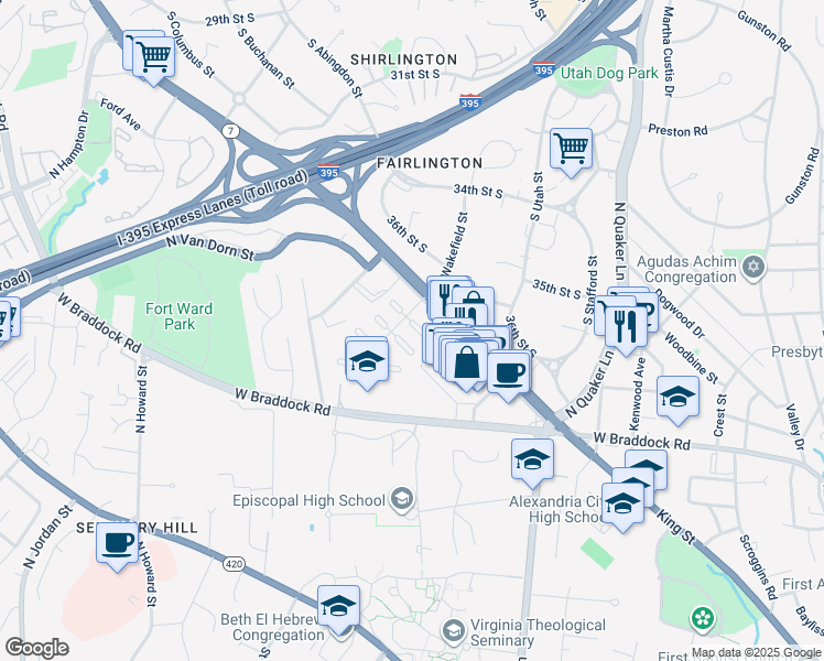 map of restaurants, bars, coffee shops, grocery stores, and more near 3744 Ingalls Avenue in Alexandria