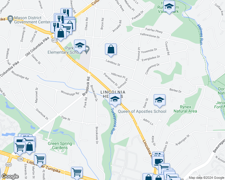 map of restaurants, bars, coffee shops, grocery stores, and more near 4314 Summit Place in Alexandria