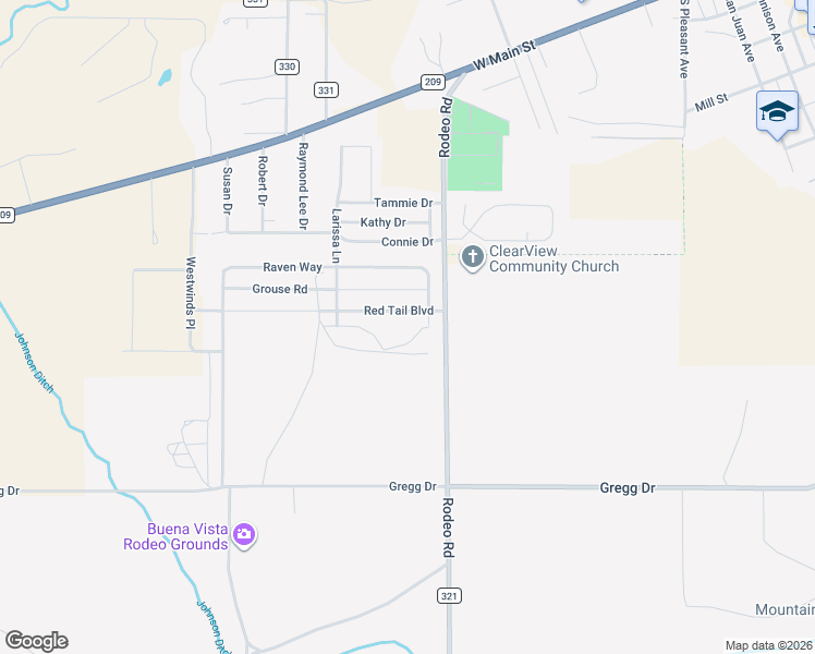 map of restaurants, bars, coffee shops, grocery stores, and more near 102 Red Tail Boulevard in Buena Vista