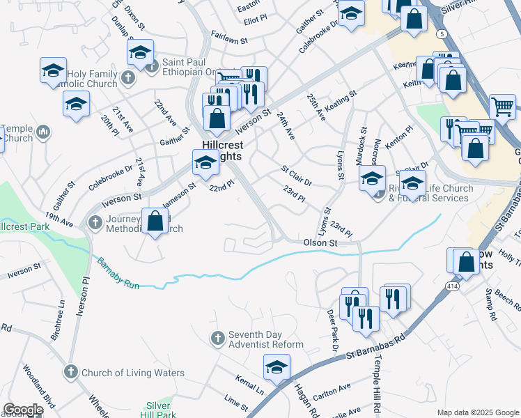 map of restaurants, bars, coffee shops, grocery stores, and more near 4403 23rd Parkway in Temple Hills