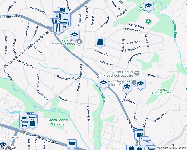 map of restaurants, bars, coffee shops, grocery stores, and more near 6373 Lincolnia Road in Alexandria
