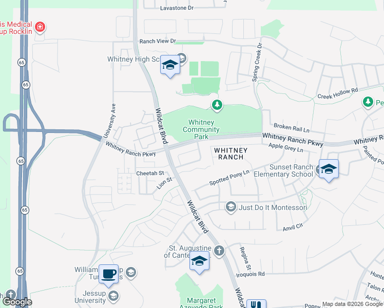 map of restaurants, bars, coffee shops, grocery stores, and more near 925 Wilderness Way in Rocklin