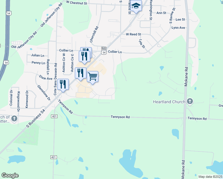 map of restaurants, bars, coffee shops, grocery stores, and more near 531 Commons Drive in Fulton