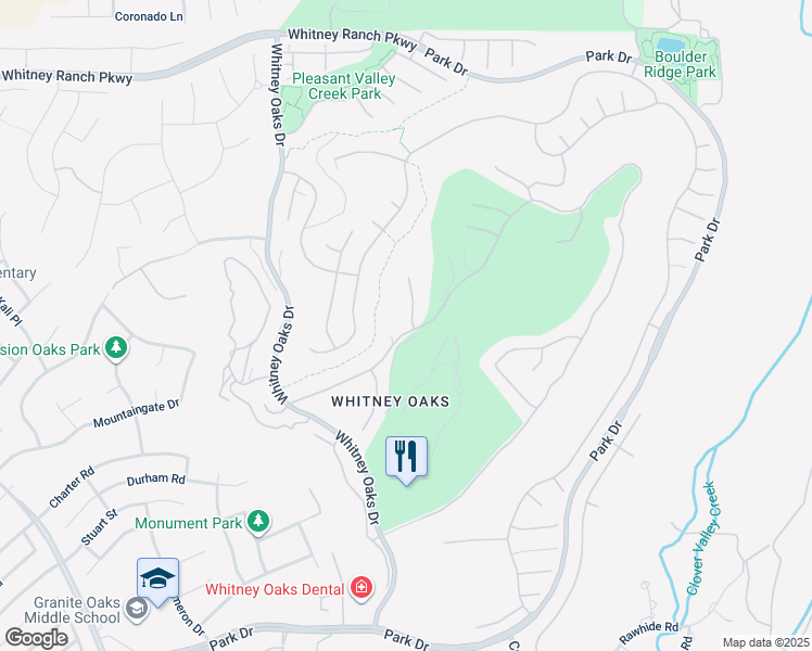 map of restaurants, bars, coffee shops, grocery stores, and more near 3901 Woodhouse Court in Rocklin