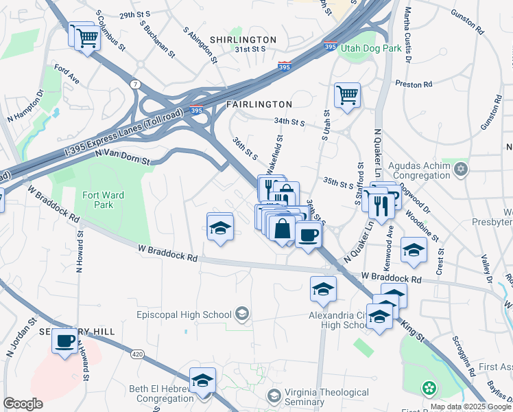 map of restaurants, bars, coffee shops, grocery stores, and more near 3737 Ingalls Avenue in Alexandria