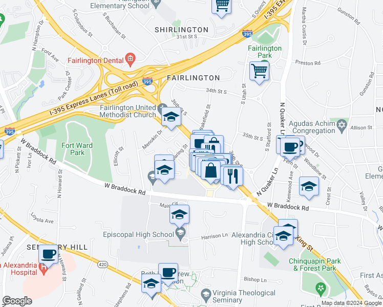 map of restaurants, bars, coffee shops, grocery stores, and more near 3737 Ingalls Avenue in Alexandria