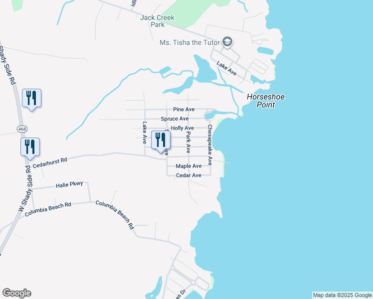 map of restaurants, bars, coffee shops, grocery stores, and more near 1199 Oak Avenue in Shady Side