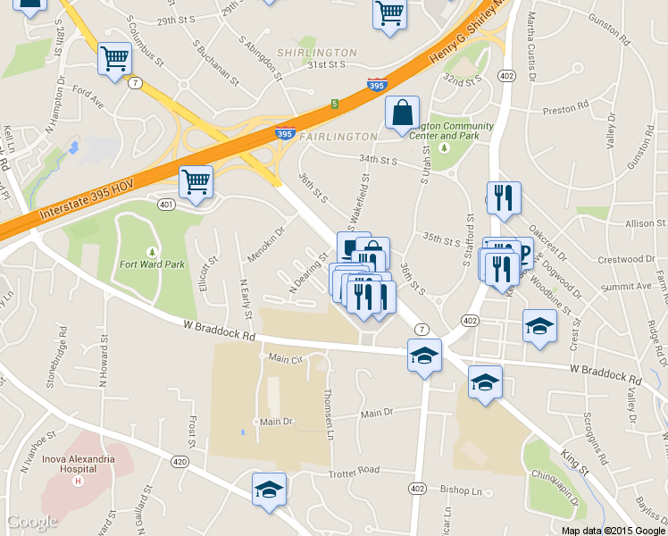 map of restaurants, bars, coffee shops, grocery stores, and more near 3739 Ingalls Avenue in Alexandria