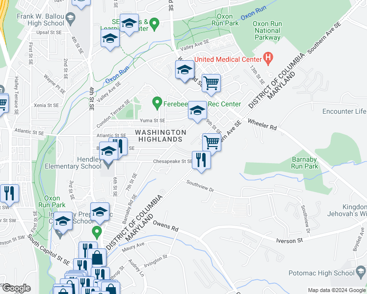 map of restaurants, bars, coffee shops, grocery stores, and more near 816 Hr Drive Southeast in Washington