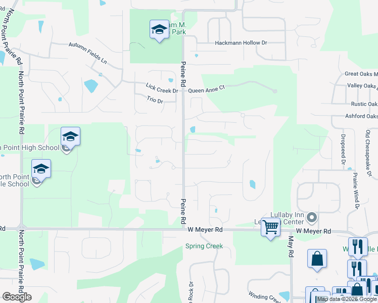 map of restaurants, bars, coffee shops, grocery stores, and more near 1947 Betty Lou Court in Wentzville