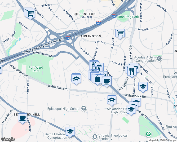 map of restaurants, bars, coffee shops, grocery stores, and more near 3739 Ingalls Avenue in Alexandria