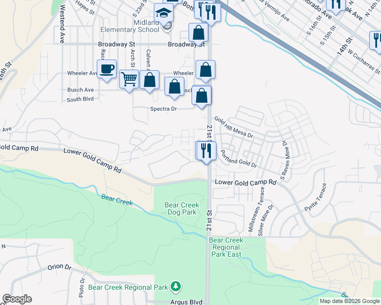 map of restaurants, bars, coffee shops, grocery stores, and more near 1502 Garden Vista Grove in Colorado Springs
