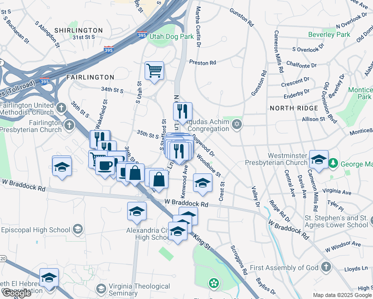 map of restaurants, bars, coffee shops, grocery stores, and more near 1689 Kenwood Avenue in Alexandria