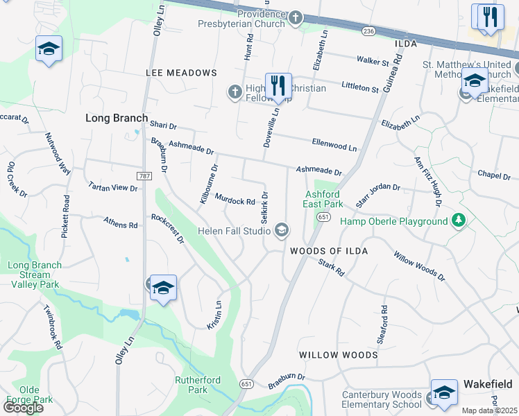 map of restaurants, bars, coffee shops, grocery stores, and more near 4308 Selkirk Drive in Fairfax