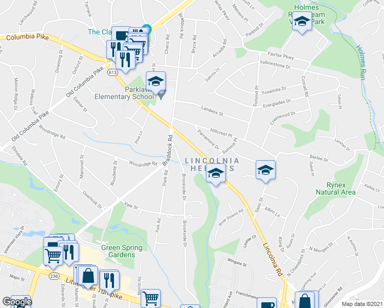 map of restaurants, bars, coffee shops, grocery stores, and more near 6377 Lincolnia Road in Alexandria