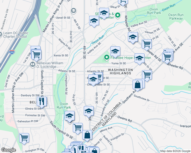map of restaurants, bars, coffee shops, grocery stores, and more near 101 Independence Avenue Southeast in Washington