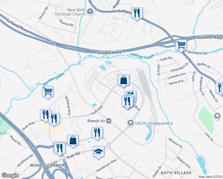 map of restaurants, bars, coffee shops, grocery stores, and more near 4398 Telfair Boulevard in Camp Springs