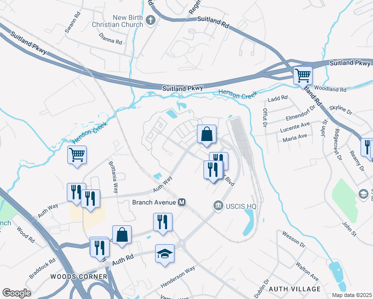 map of restaurants, bars, coffee shops, grocery stores, and more near 4300 Telfair Boulevard in Camp Springs