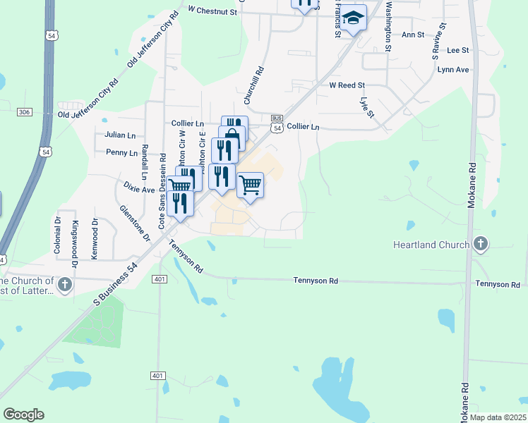 map of restaurants, bars, coffee shops, grocery stores, and more near 521 Commons Drive in Fulton