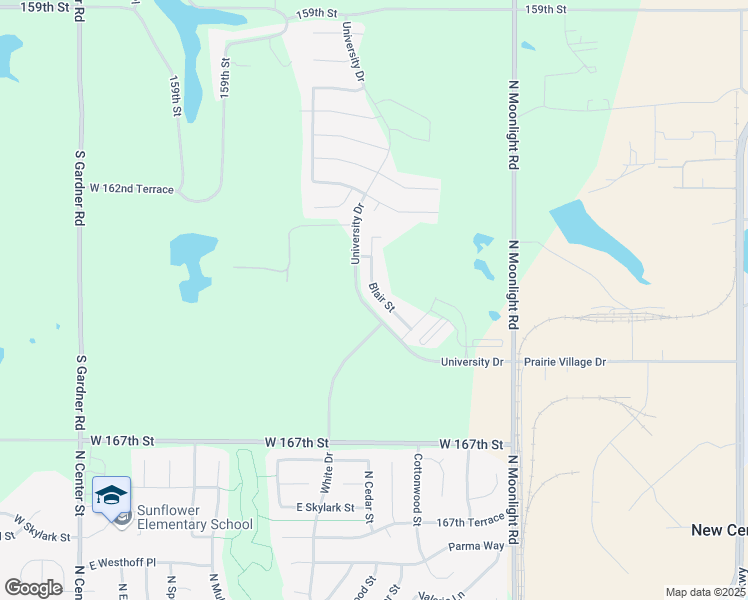 map of restaurants, bars, coffee shops, grocery stores, and more near 16442 Blair Street in Gardner