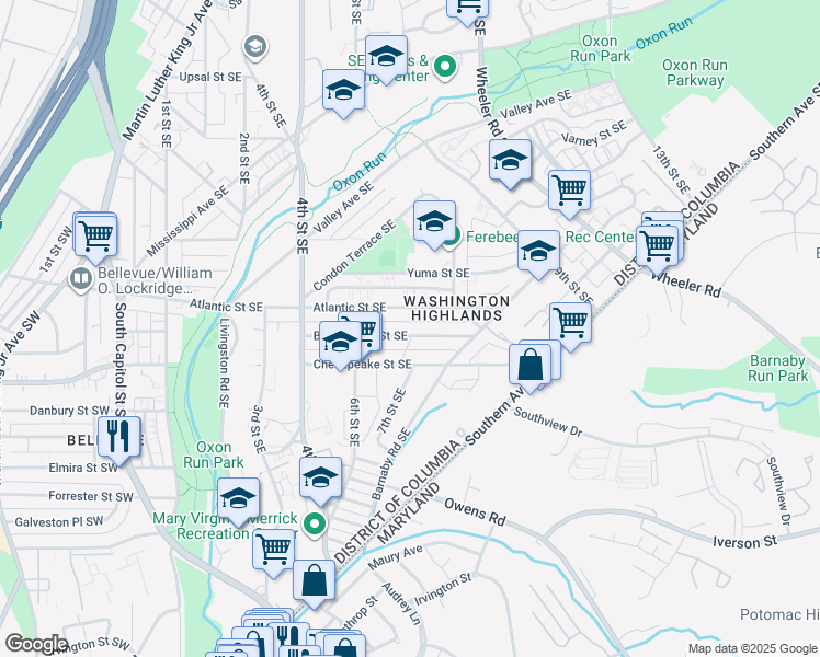 map of restaurants, bars, coffee shops, grocery stores, and more near 101 Independence Avenue Southeast in Washington