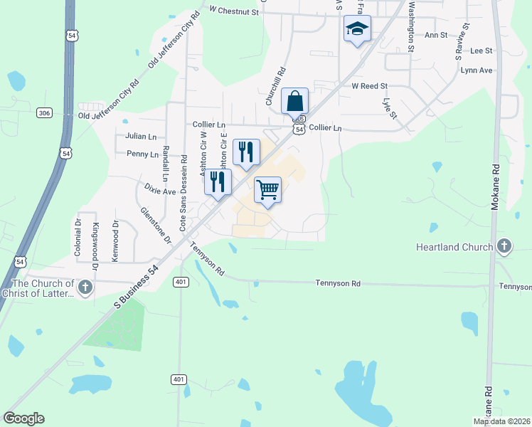 map of restaurants, bars, coffee shops, grocery stores, and more near 521 Commons Drive in Fulton