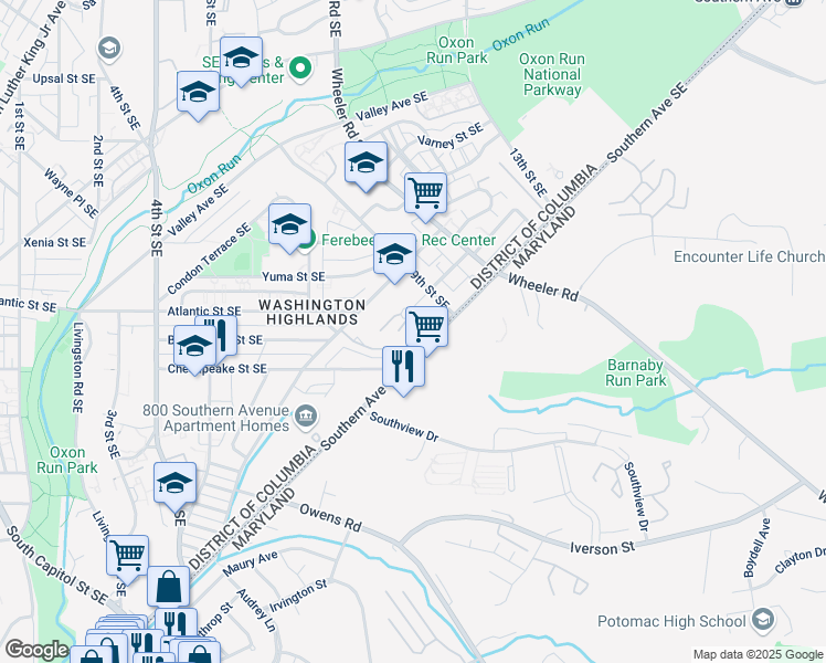 map of restaurants, bars, coffee shops, grocery stores, and more near 859 Monteria Court Southeast in Washington
