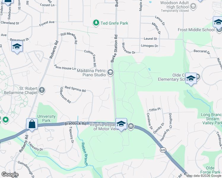 map of restaurants, bars, coffee shops, grocery stores, and more near 4403 Nuttall Road in Fairfax