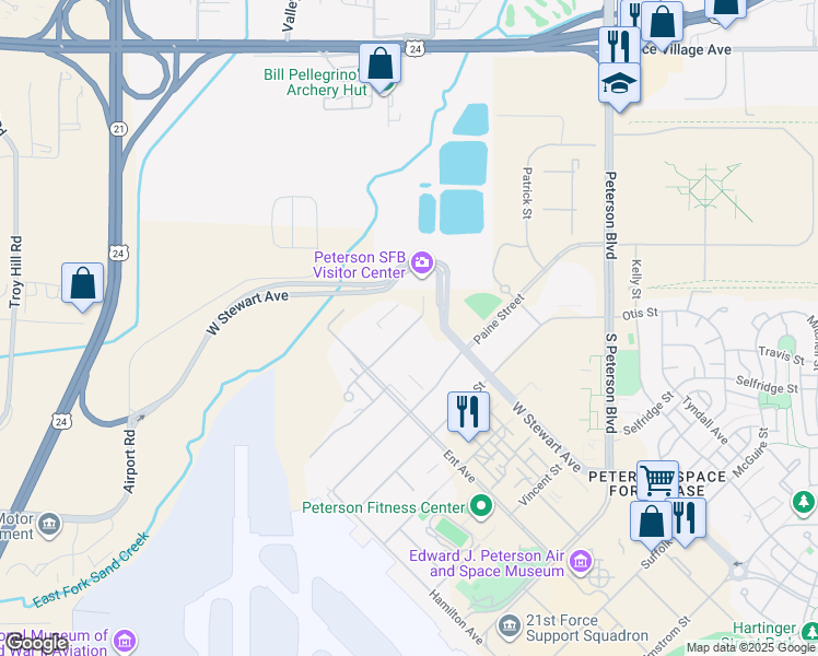 map of restaurants, bars, coffee shops, grocery stores, and more near Goodfellow Street in Colorado Springs